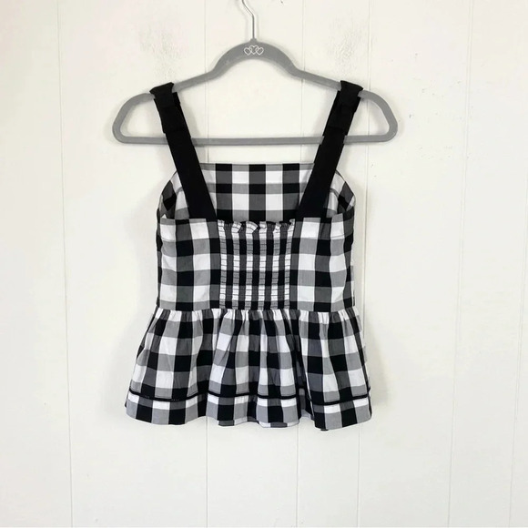 Broome Street by Kate Spade Womens Size 0 Black White Gray Gingham Peplum Top - Picture 3 of 12